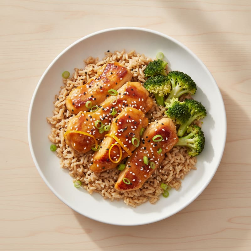 Sticky Orange Glazed Chicken with Rice