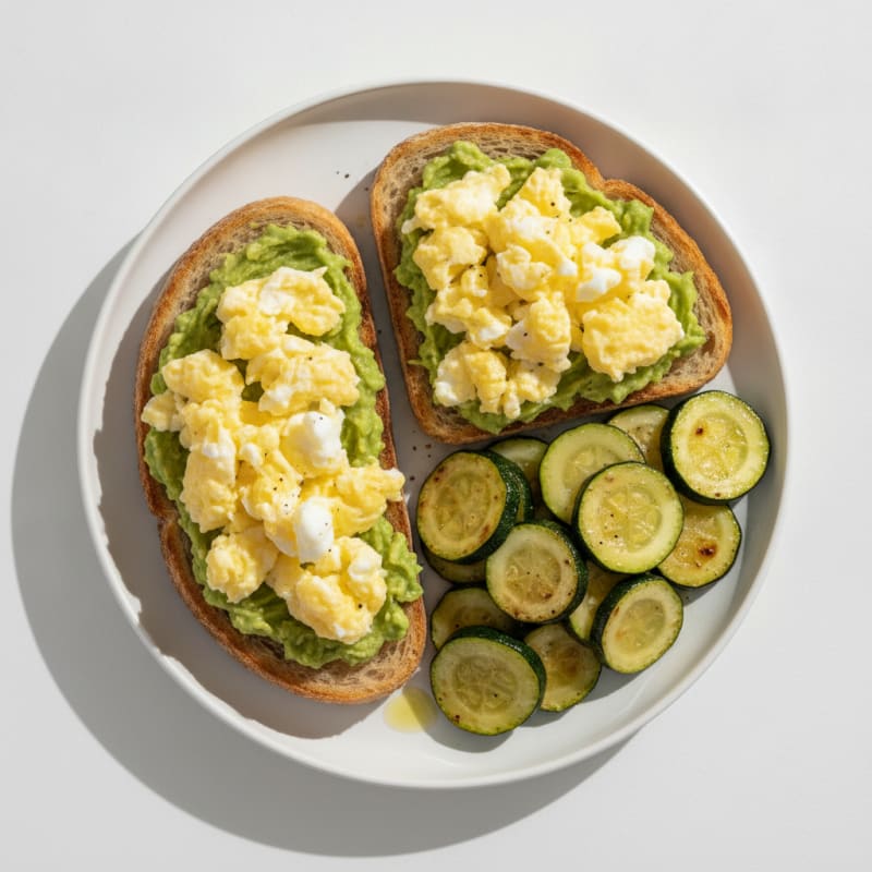 Egg and Avocado Sourdough Toast with Sautéed Zucchini