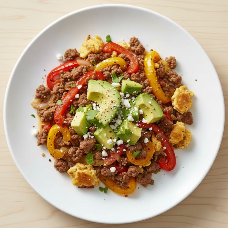 Mexican Beef Scramble with Roasted Peppers