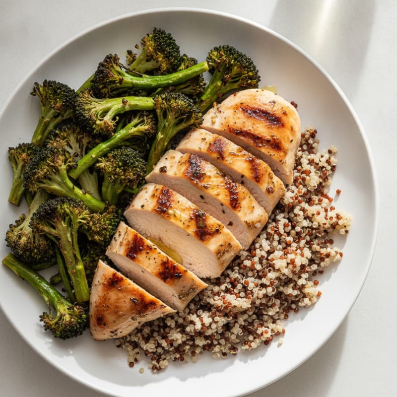 Grilled Chicken Breast with Quinoa and Roasted Broccoli