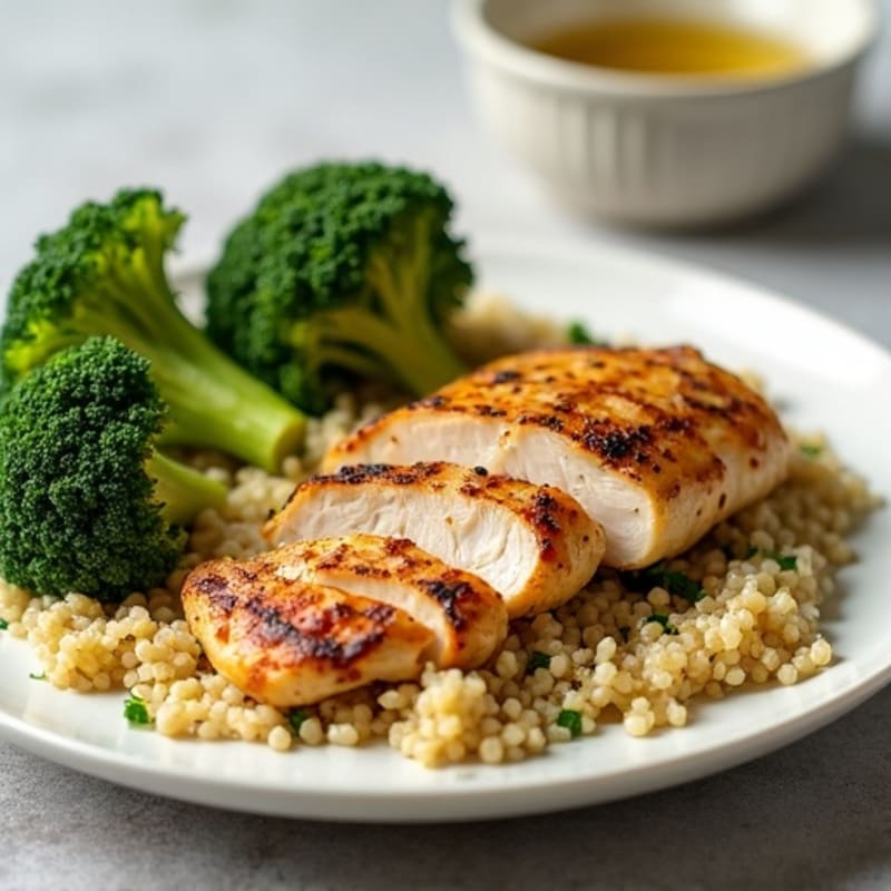 Grilled Chicken Breast with Quinoa and Roasted Broccoli