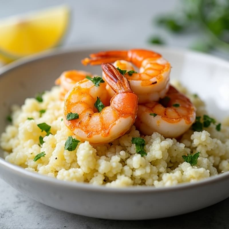 Garlic-Lemon Pan Seared Shrimp with Herb Cauliflower Rice