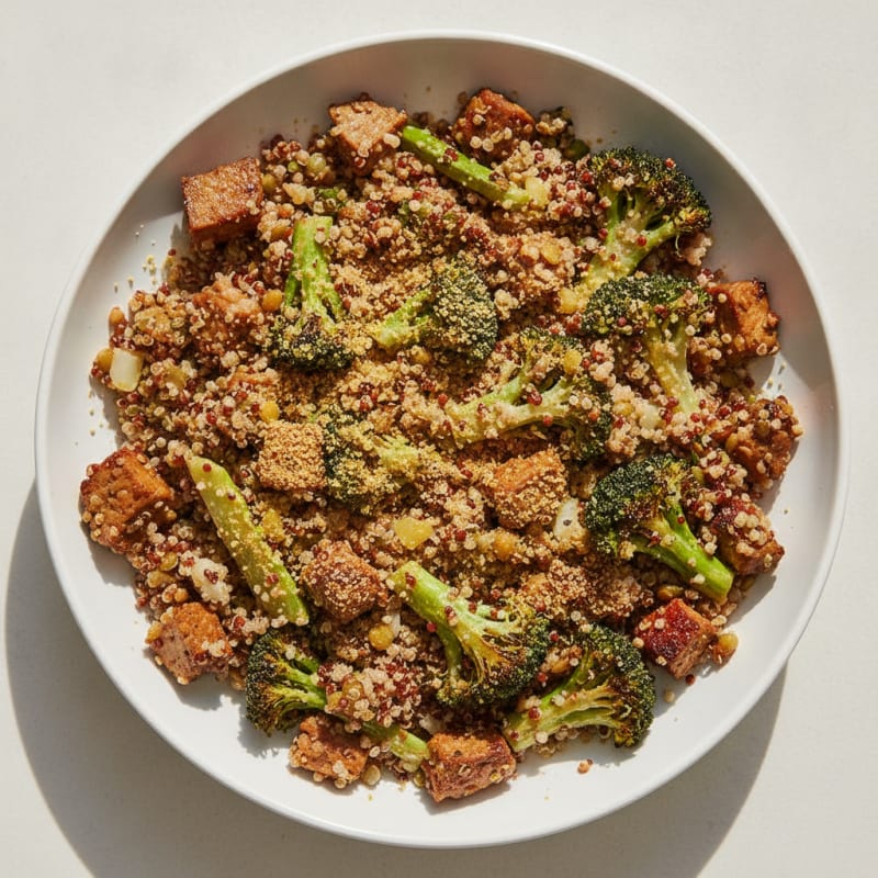 Crispy Lentil and Quinoa Power Bowl with Roasted Broccoli