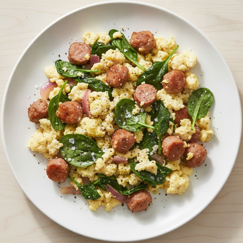 Egg White Scramble with Turkey Sausage and Spinach