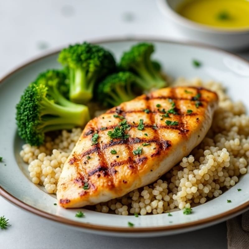 Grilled Chicken Breast with Quinoa and Steamed Broccoli