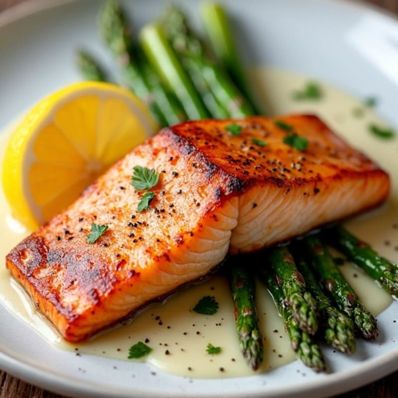 Crispy Pan-Seared Salmon with Roasted Asparagus