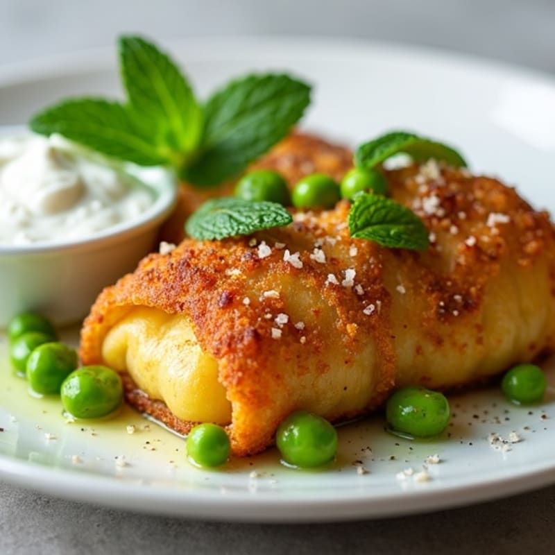 Crispy Baked Spiced Potato and Pea Parcels with Fresh Mint Chutney