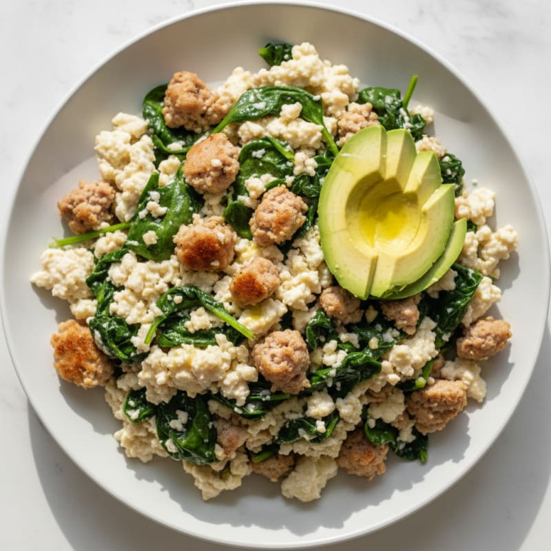 Egg White and Turkey Sausage Scramble with Spinach