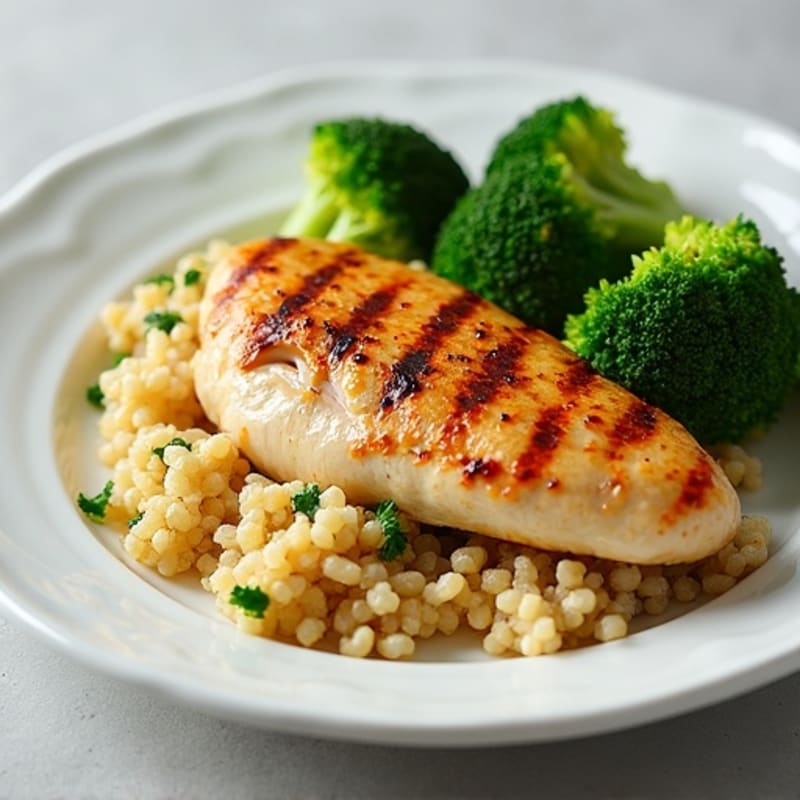 Grilled Chicken Breast with Roasted Broccoli and Quinoa