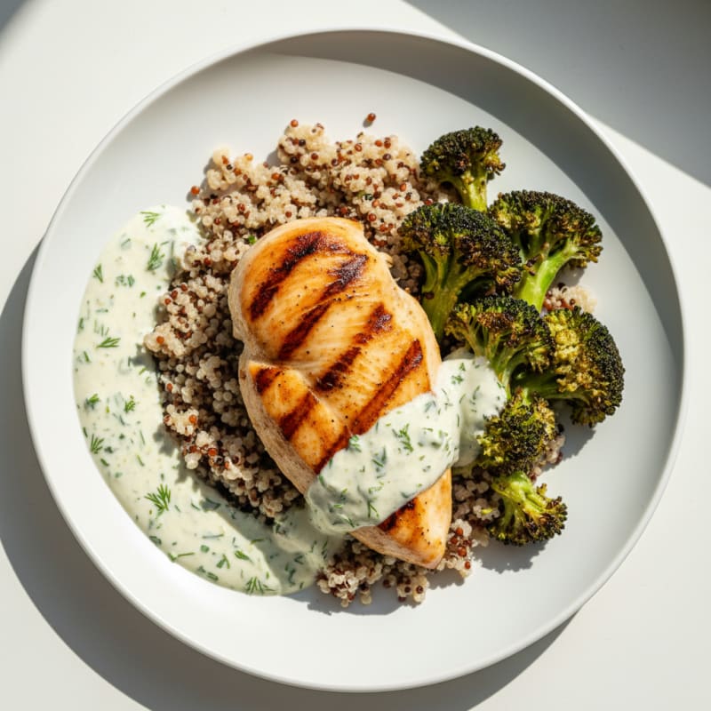Grilled Chicken Breast with Quinoa and Roasted Broccoli