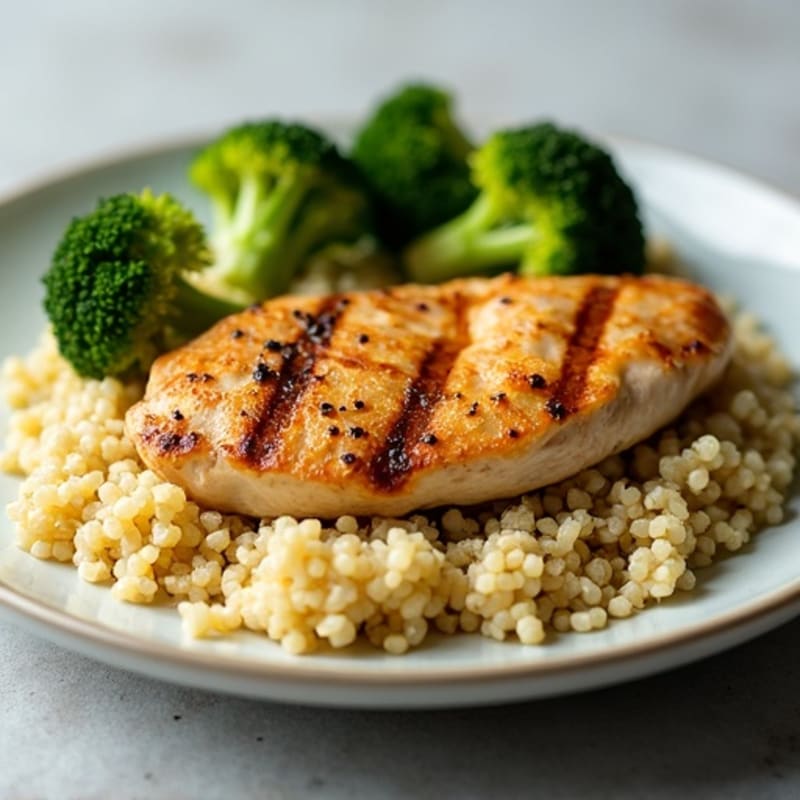 Grilled Chicken Breast with Quinoa and Roasted Broccoli