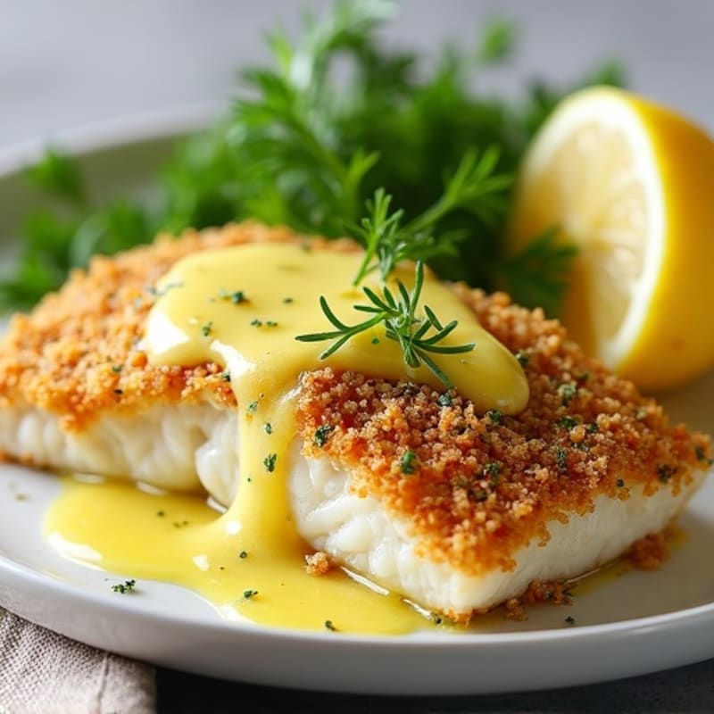 Herb-Crusted Baked Cod with Lemon Butter Sauce