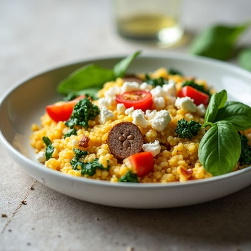 Egg White and Turkey Sausage Scramble with Spinach and Feta