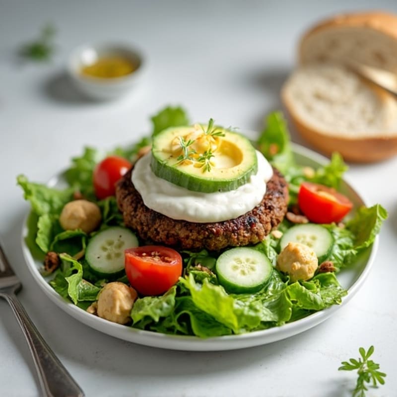 Lean Ground Beef Burger Salad with Creamy Tangy Dressing