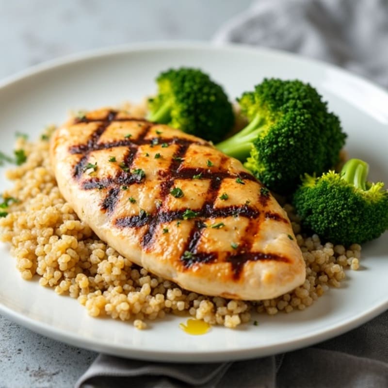 Grilled Chicken Breast with Quinoa and Roasted Broccoli