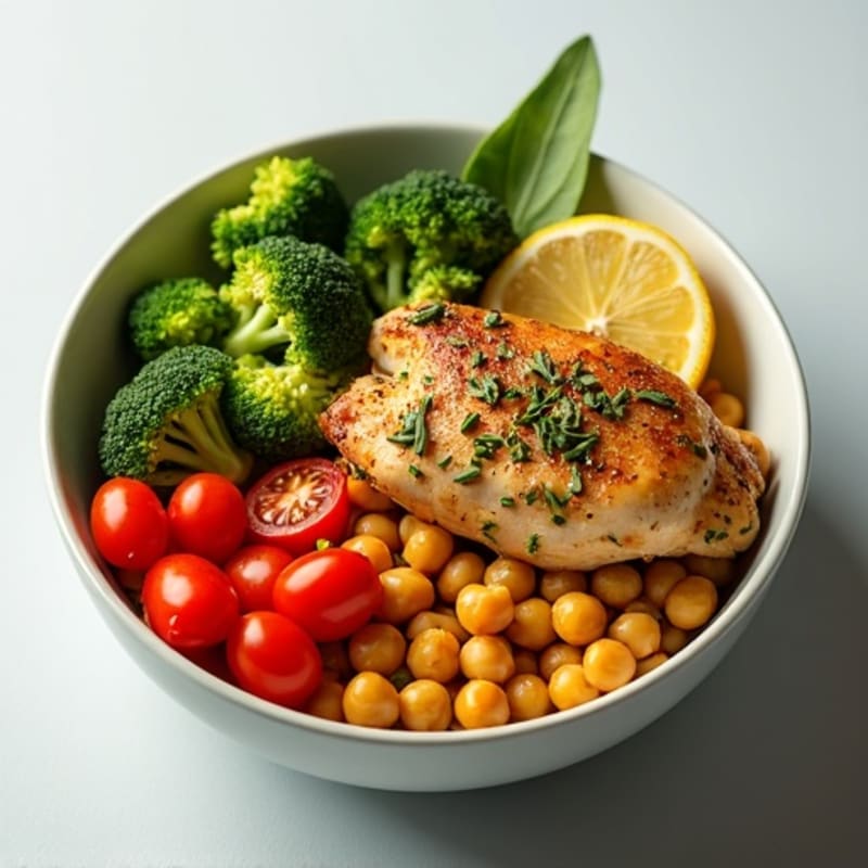 Herb-Roasted Chicken and Chickpea Bowl with Fresh Vegetables