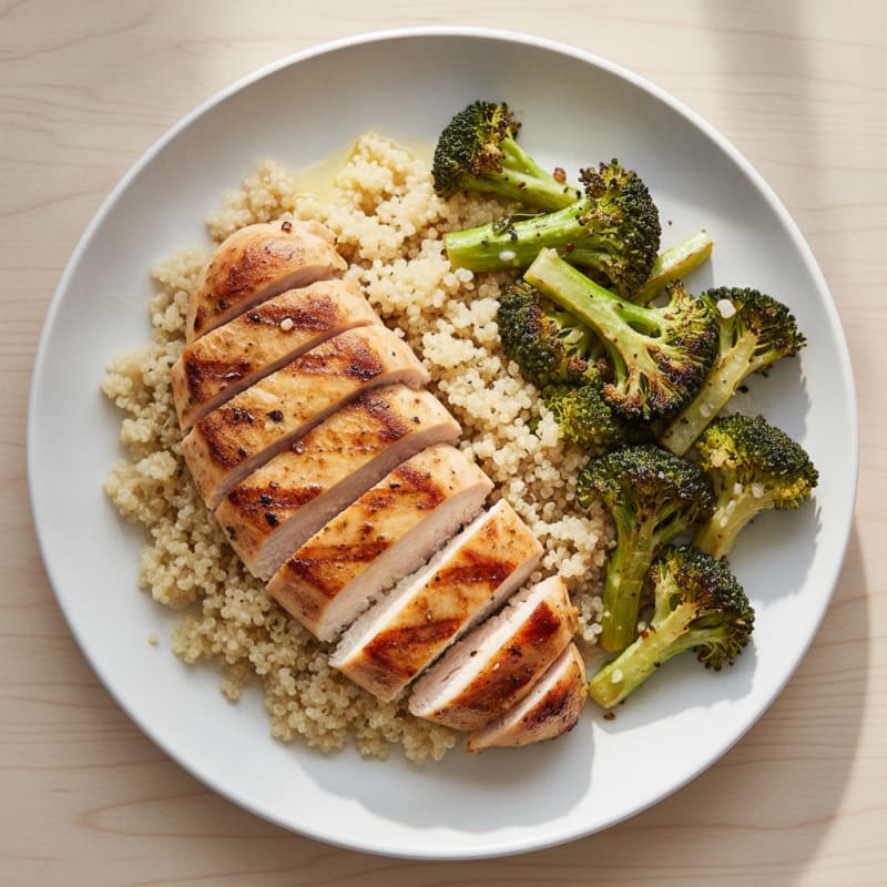 Grilled Chicken Breast with Quinoa and Roasted Broccoli