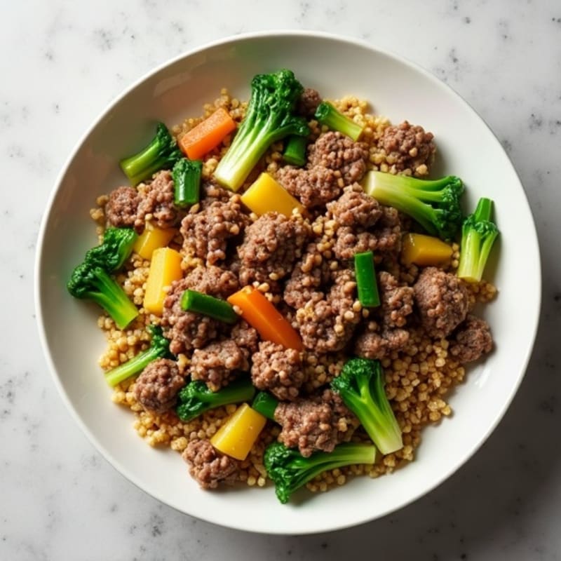 Garlic Ginger Ground Beef with Crispy Bok Choy