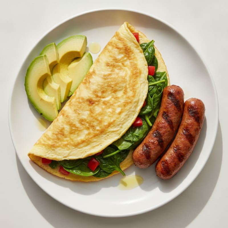 Egg White Spinach Omelet with Grilled Turkey Sausage