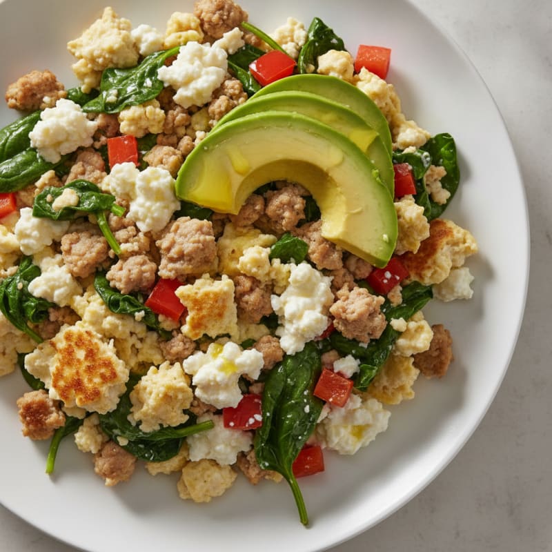 Egg White and Turkey Spinach Scramble with Cottage Cheese