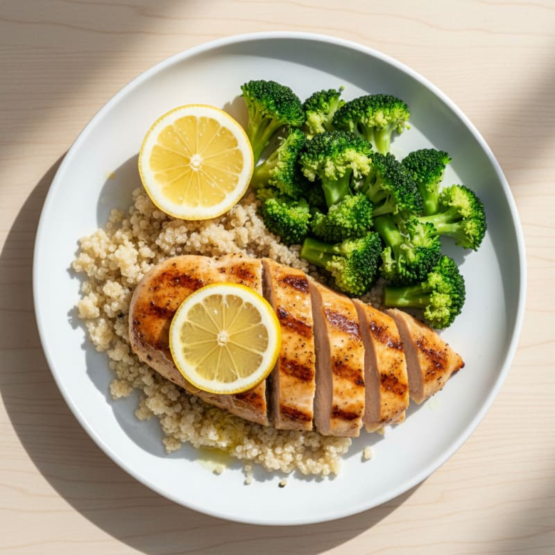 Grilled Chicken Breast with Quinoa and Steamed Broccoli