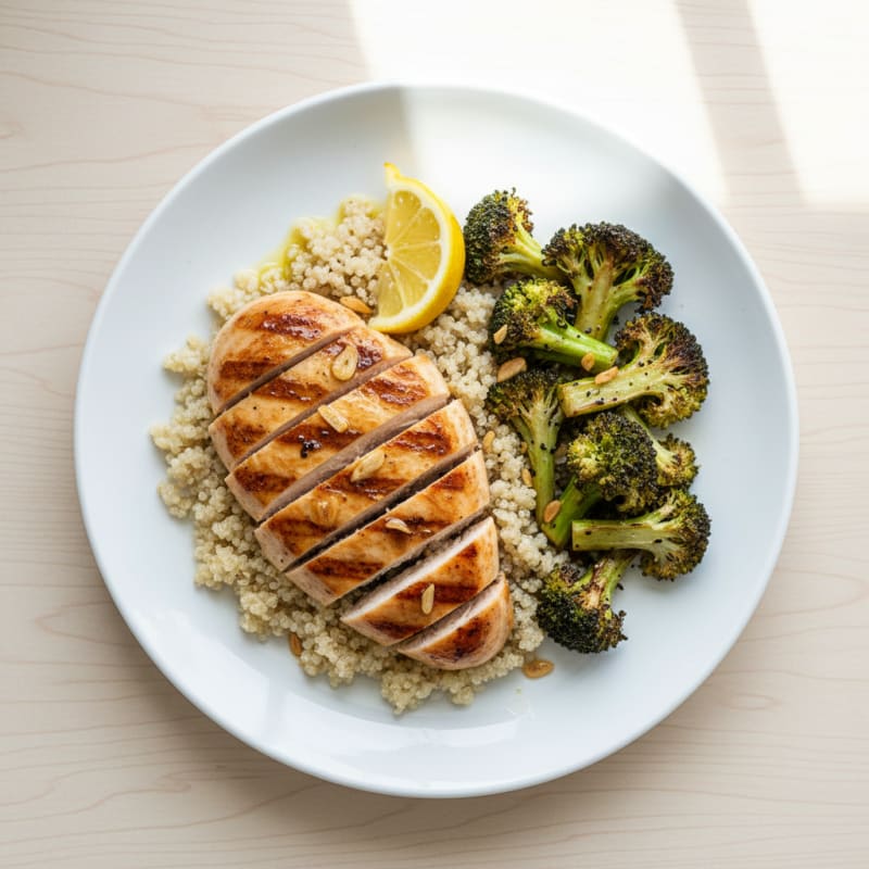 Grilled Chicken Breast with Quinoa and Roasted Broccoli