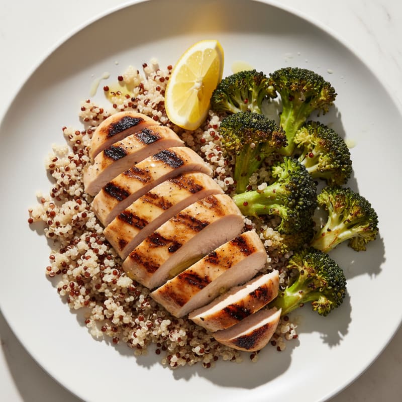 Grilled Chicken Breast with Quinoa and Roasted Broccoli