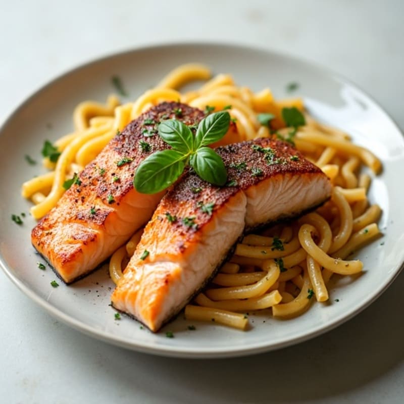 Crispy Skin Salmon with Garlic-Herb Whole Wheat Pasta