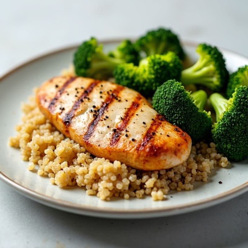 Grilled Chicken Breast with Quinoa and Roasted Broccoli