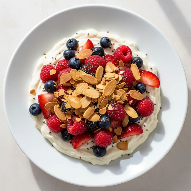 Greek Yogurt Protein Pudding with Mixed Berries