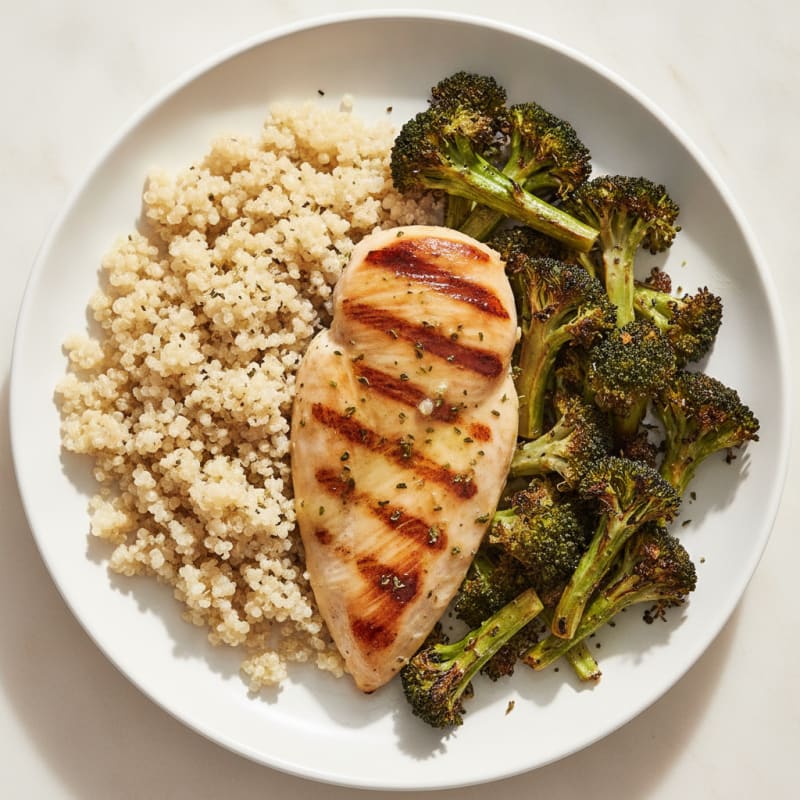 Grilled Chicken Breast with Roasted Broccoli and Quinoa