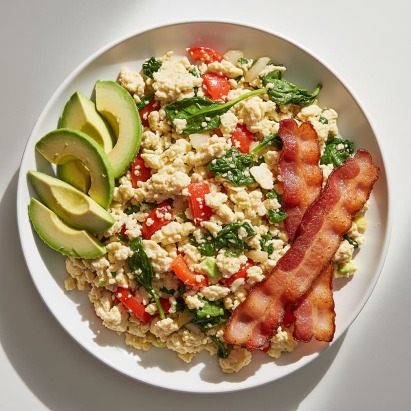 Egg White Veggie Scramble with Turkey Bacon