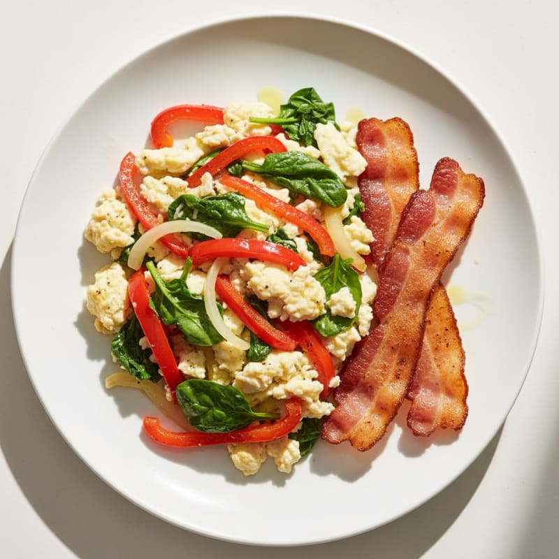 Egg White Veggie Scramble with Turkey Bacon