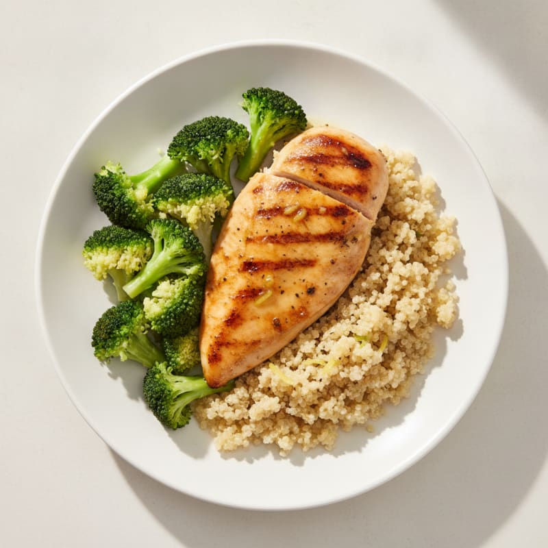 Grilled Chicken Breast with Quinoa and Steamed Broccoli