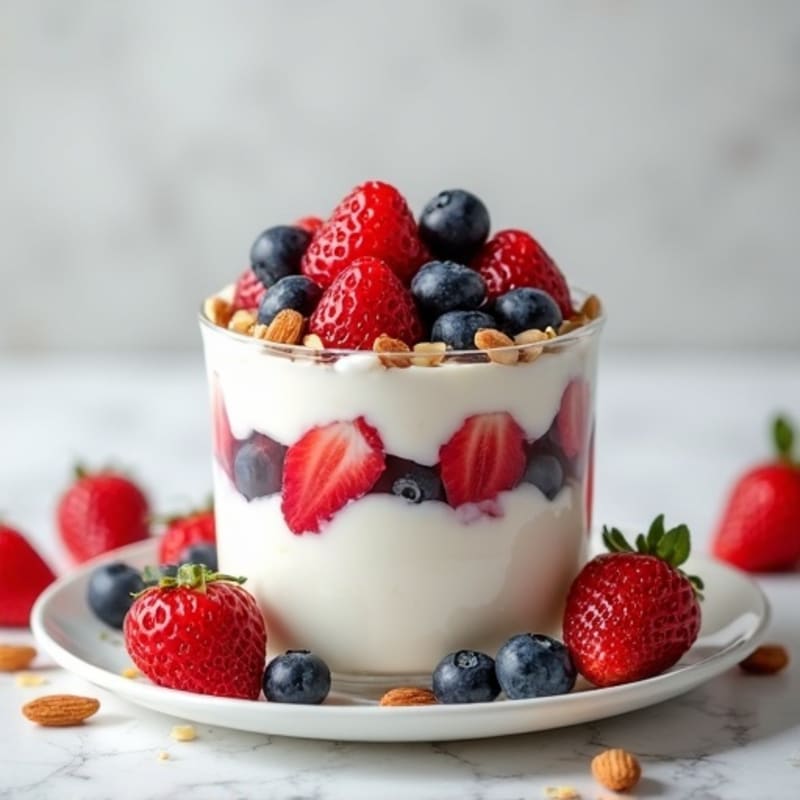 Creamy Greek Yogurt Parfait with Fresh Berries and Crunchy Almonds