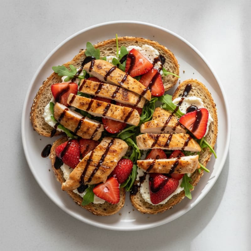 Strawberry Balsamic Chicken & Goat Cheese Crostini