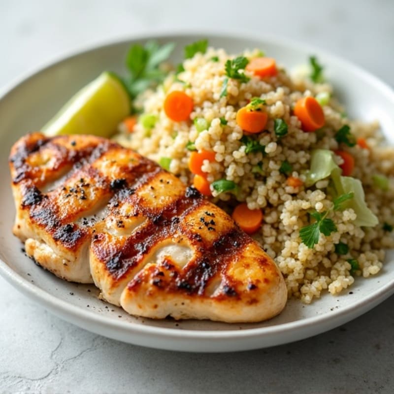 Grilled Chicken Breast with Crunchy Cabbage Slaw and Quinoa