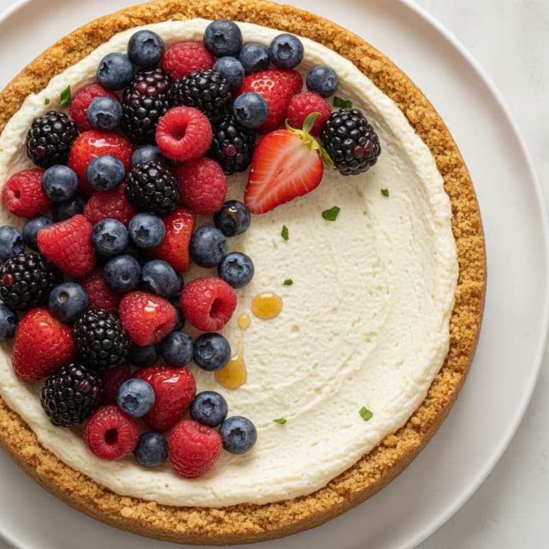 Greek Yogurt Protein Cheesecake with Mixed Berries