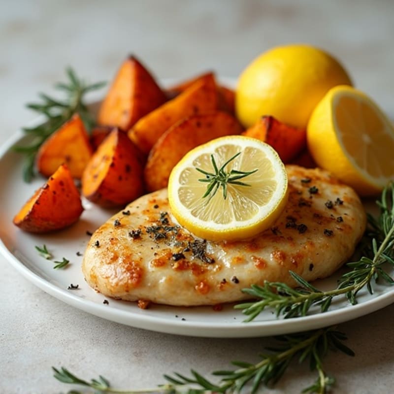 Sheet Pan Lemon Herb Chicken Breast with Roasted Sweet Potatoes