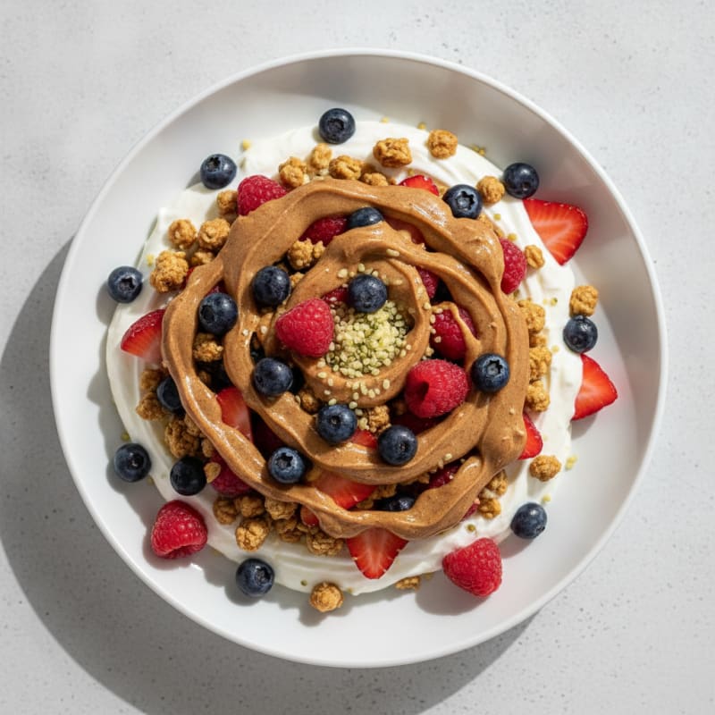 Greek Yogurt Protein Parfait with Mixed Berries and Almond Butter