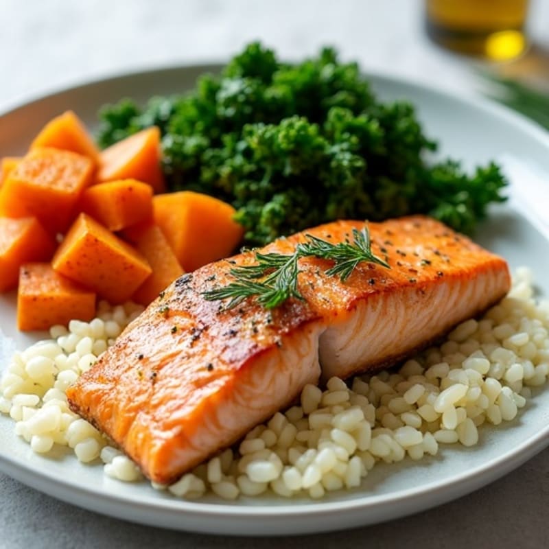 Citrus-Herb Roasted Salmon with Sweet Potatoes and Crispy Kale