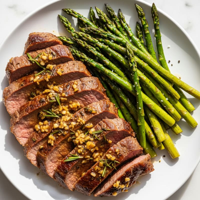 Garlic Herb London Broil with Roasted Asparagus