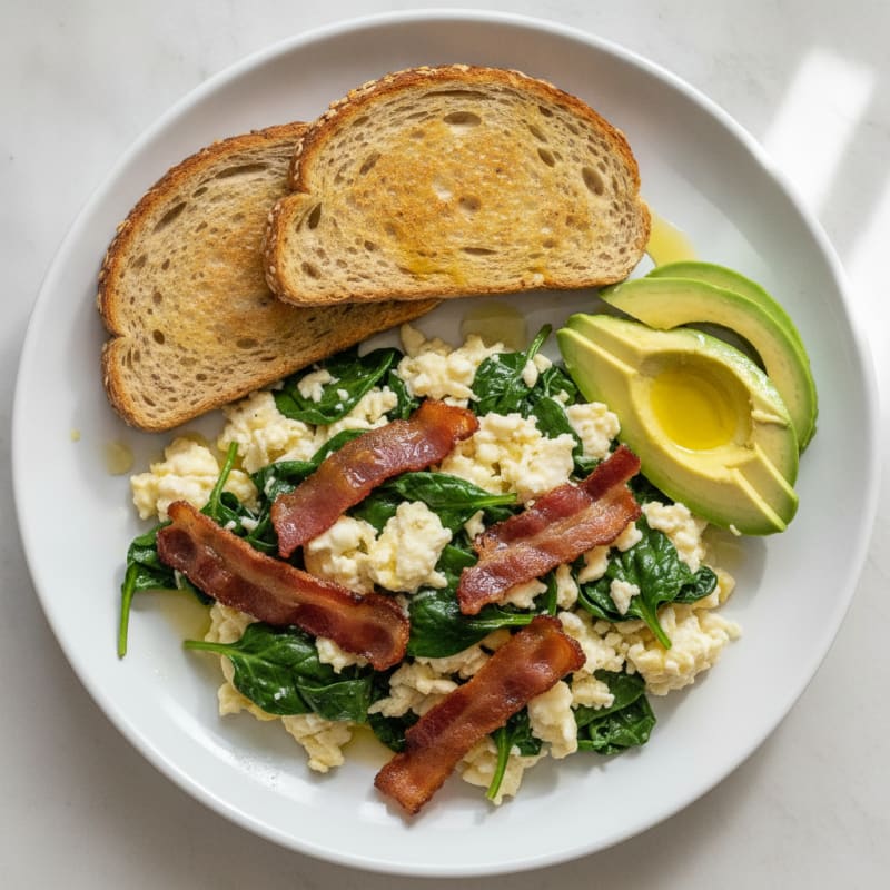 Egg White Scramble with Spinach and Turkey Bacon