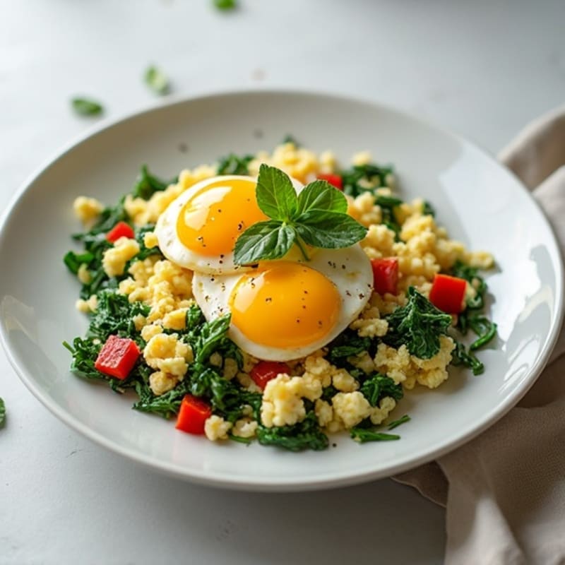 Egg White and Cottage Cheese Scramble with Sautéed Spinach