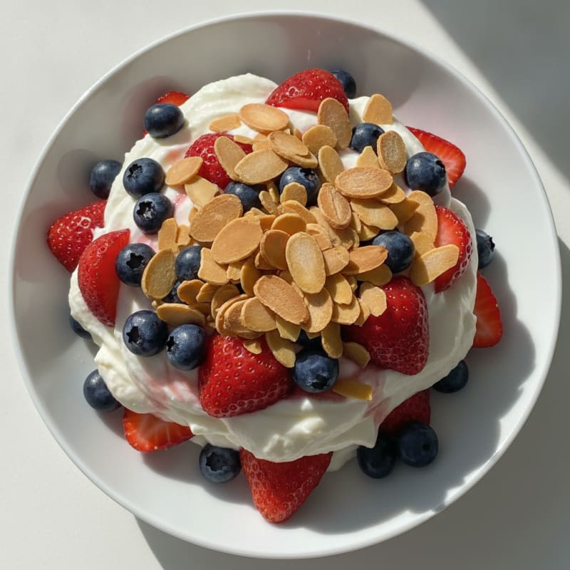 Vanilla Greek Yogurt Protein Parfait with Berries and Almonds