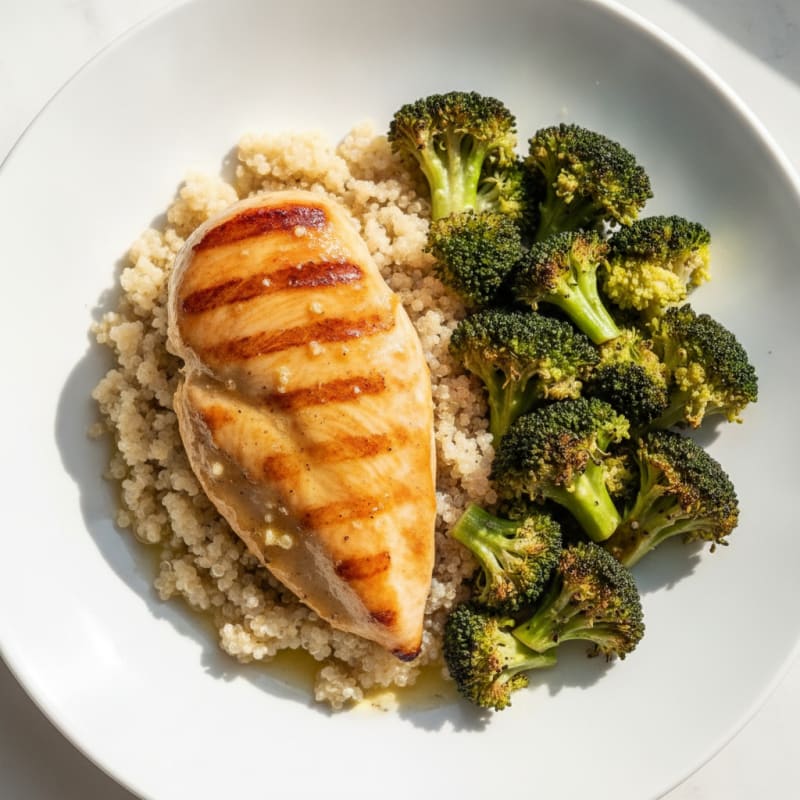 Grilled Chicken Breast with Quinoa and Roasted Broccoli