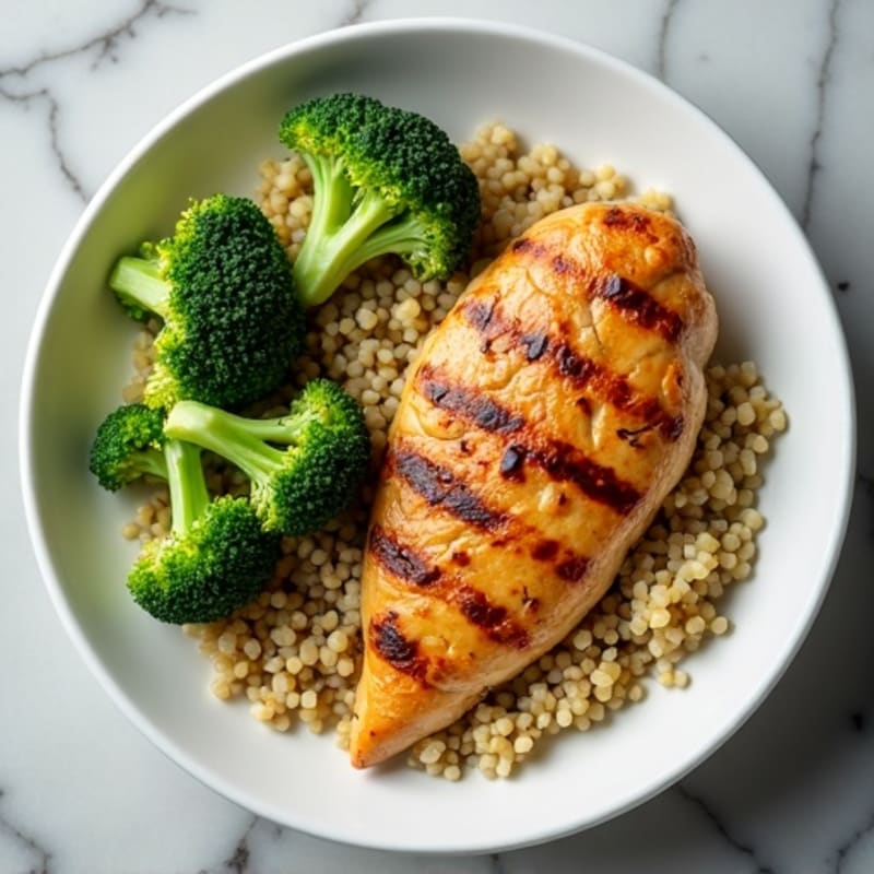Grilled Chicken Breast with Roasted Broccoli and Quinoa