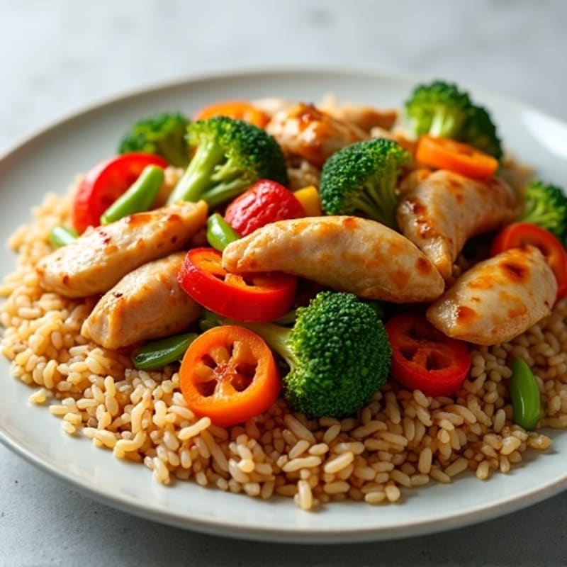 Chicken Stir-Fry with Brown Rice and Fresh Vegetables
