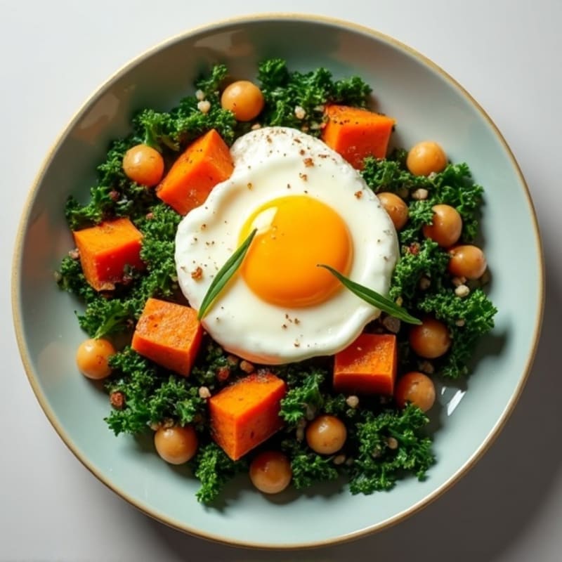 Sweet Potato and Kale Hash with Poached Eggs