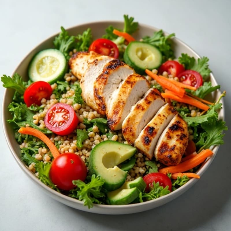 Grilled Chicken Power Salad with Crunchy Veggies and Creamy Balsamic Dressing